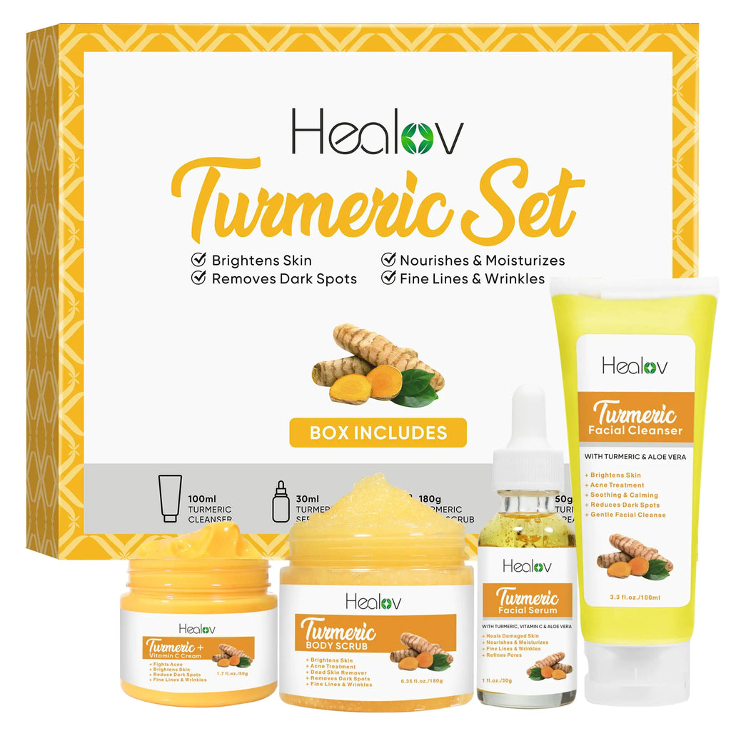 Turmeric Skincare Set - Turmeric Skin Care Products Brightening & Acne - Turmeric Skin Care Kit Turmeric Skin Care Set - Turmeric Cleanser Body Scrub Face Cream & Facial Serum